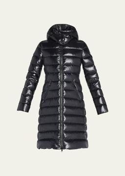 Moka Shiny Fitted Puffer Coat with Hood