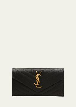 YSL Monogram Large Flap Wallet in Grained Leather