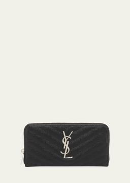 YSL Monogram Large Zip Wallet in Grained Leather