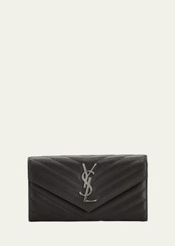 YSL Monogram Large Flap Wallet in Grained Leather