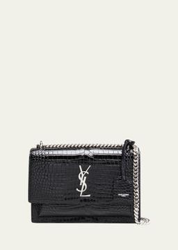 Sunset Medium YSL Crossbody Bag in Croc-Embossed Leather