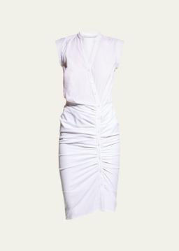 Sleeveless Ruched Poplin Shirtdress