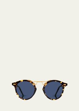 St. Louis Round Polarized Sunglasses, Blue/Brown Tortoise