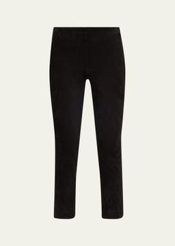 Stretch-Suede Split Hem Crop Pants