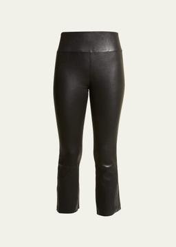 High-Waist Flare-Leg Cropped Leather Leggings