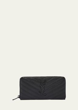 YSL Monogram Large Zip Wallet in Grained Leather
