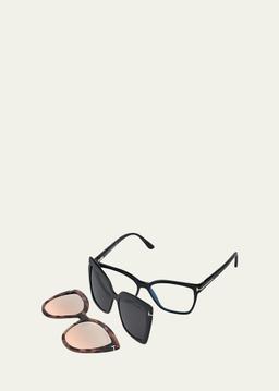 Square Blue-Block Optical Frames w/ Two Magnetic Sunglasses Clips