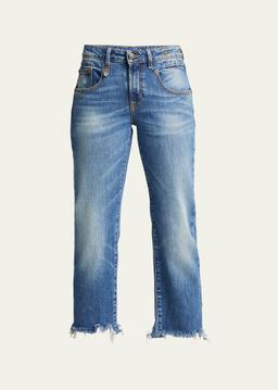 Boy Straight Cropped Jeans w/ Ripped Hem