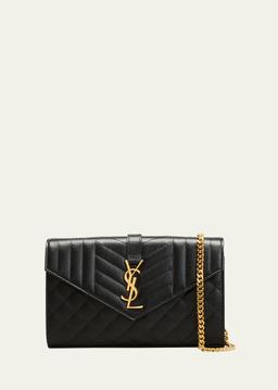 Envelope Triquilt YSL Wallet on Chain in Grained Leather