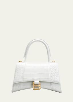 Hourglass Small Croc-Embossed Top-Handle Bag