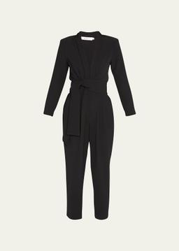 Kieran Belted Long-Sleeve Jumpsuit