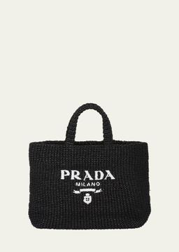 Logo Striped Raffia Shoulder Bag