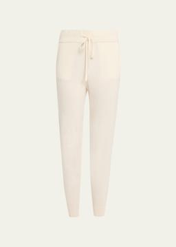 Cashmere Drawstring Sweatpants with Ribbed Ankle Cuffs