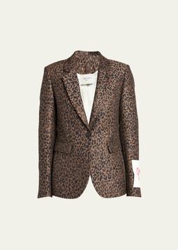 Leopard Jacquard Wool Blazer