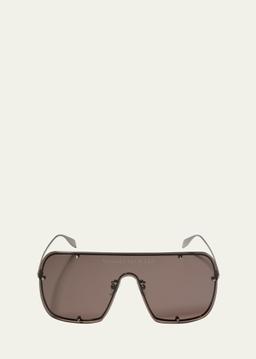 Studded Logo Metal Shield Sunglasses