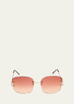 Rimless Round Metal & Acetate Sunglasses