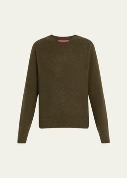 Long-Sleeve Cashmere Drop-Shoulder Crewneck Top