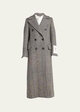 Double-Breasted Handpainted Chevron Wool Trench Coat