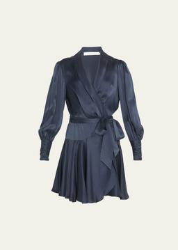 Silk Mini Long-Sleeve Wrap Dress