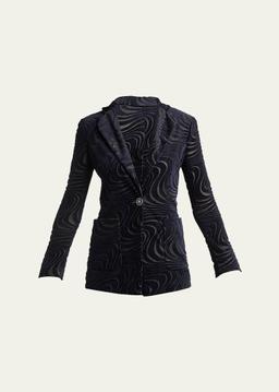 Swirl Jacquard Jersey Single-Breasted Blazer Jacket