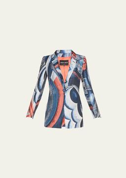 Geometric Jacquard Single-Breasted Blazer