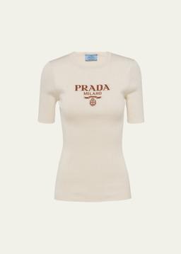 Logo-Intarsia Rib Silk Sweater