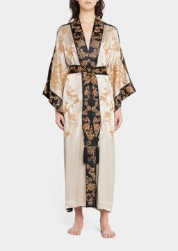 Dragon Embroidered Two-Tone Robe w/ Tassels