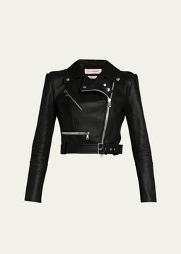 Cropped Leather Biker Jacket
