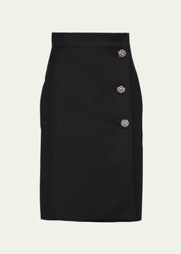 Kid Mohair Skirt with Jeweled Buttons