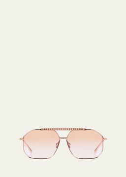 Le Boss 2 Titanium & Crystal Aviator Sunglasses