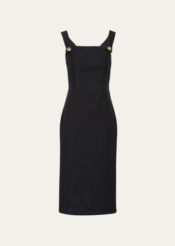 Button-Strap Crepe Midi Dress