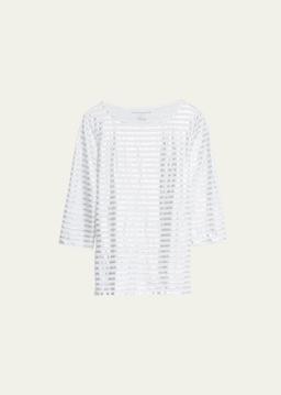 Stretch Linen Metallic Striped Top