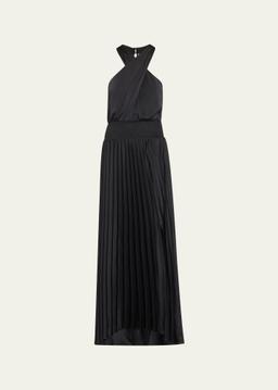 Arina Pleated Halter Midi Dress