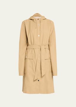 Curve Belted Trench Coat with Drawstring Hood