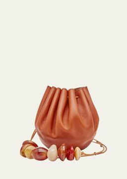 Paloma Ruched Pouchette Beaded Bucket Bag