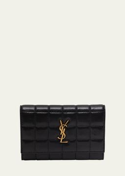 YSL Monogram Flap Small Wallet in Quilted Smooth Leather