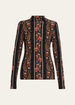 Suzie Moody Floral Long-Sleeve Turtleneck Top