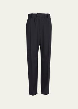 Light Wool Twill Elastic-Waist Pants