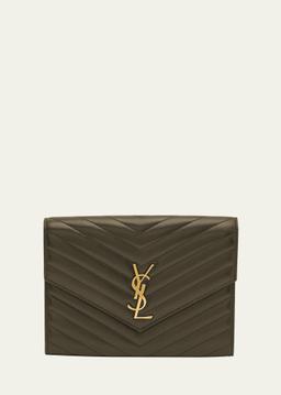 YSL Monogram Flap Clutch Bag in Smooth Leather