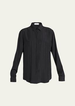 Silk Button-Front Shirt with Logo Stripes