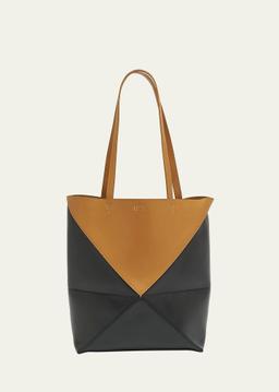 Puzzle Fold Medium Tote Bag in Shiny Bicolor Leather