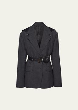 Hooded Gabardine Jacket with Re-Nylon Belt