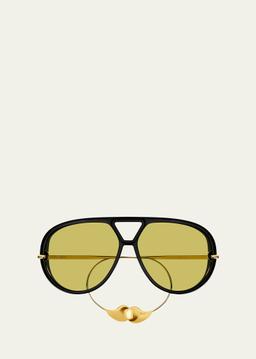 Geometric Acetate & Metal Alloy Aviator Sunglasses