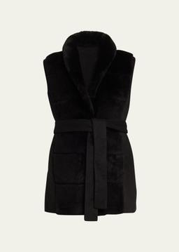Reversible Shearling Vest with Belt