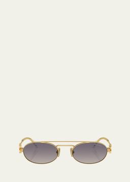 Gradient Metal Oval Sunglasses