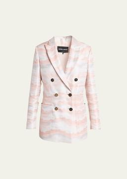 Wave Print Jacquard Double-Breasted Blazer
