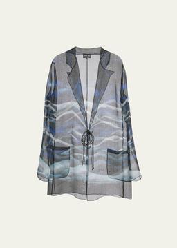 Night Water Print Self-Tie Silk Blouse Jacket