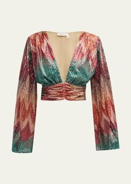 Erin Sequin-Embellished Chevron Blouse