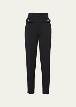 Cropped Wool Cigarette Pants with Crystal Buttons