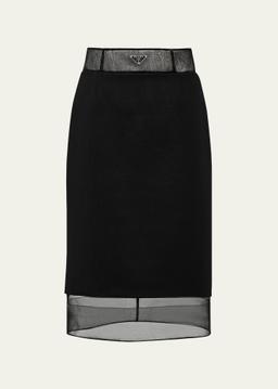Wool Pencil Midi Skirt with Crinoline